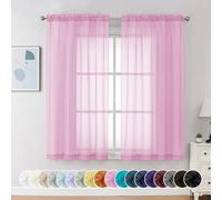 Chyhomenyc Tende trasparenti rosa, lunghe 137 cm, 2 pannelli, con tasca per bastone, in voile, per soggiorno, camera da letto, piccole finestre, 106 x 114 cm