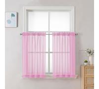 Chyhomenyc Tende trasparenti rosa, lunghezza 76,2 cm, 2 pannelli, in voile, con tasca per bastone, con tasca per bastone, per bagno, soggiorno, casa colonica, piccole finestre, 106 x 76 cm