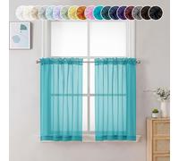 Chyhomenyc, Tende trasparenti turchesi, 91 cm di lunghezza, 2 tende, con tasca per bastone, per finestre corte, filtraggio della luce, in voile, per bagno, soggiorno, stile fattoria, finestre piccole