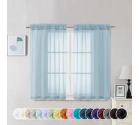 Chyhomenyc Tende velate blu cielo, lunghe 114 cm, 2 pannelli, con tasca per asta filtrante della luce, in voile, tende corte per soggiorno, camera da letto, finestre piccole, 106 x 114 cm