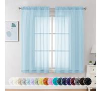 Chyhomenyc Tende velate blu cielo, lunghe 137 cm, 2 pannelli, con tasca per bastone, in voile, per soggiorno, camera da letto, piccole finestre, 106 x 114 cm