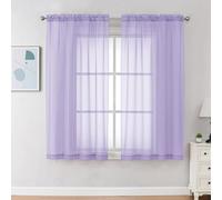 Chyhomenyc Tende velate color lilla, lunghe 114 cm, 2 pannelli, con tasca per asta filtrante della luce, in voile, tende corte per soggiorno, camera da letto, finestre piccole, 106 x 114 cm