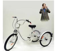 Chynalys 24 Pollice 6 Speed Tricycle per adulti in acciaio al carbonio triciclo bicicletta, tipo V freno anteriore Trike regolabile bicicletta ciclismo cruiser biciclette con cestino per esterni