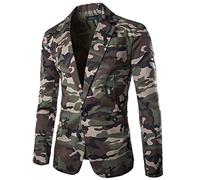 Chyoieya Giacca da Uomo Camouflage Autunno Camo Un Bottone Blazer Slim Fit Turn-Down Collare Suit Giacca Cappotti Casual Verde Militare XL