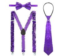 Chyuxinda 3 pezzi di paillettes jazz costume hip hop discoteca JGA costume accessorio con bretelle paillettes papillon cravatta per Halloween cosplay carnevale cosplay party ballo di fine anno (viola)