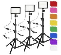 Ci-Fotto Luce Foto-video LED 3-Pack, Dimmable 5600K USB LED Luce Continua Fotografia con Treppiedi e Filtri Colore per Studi Fotografici, YouTube, TikTok, Registrazione Video, Streaming di Gioco
