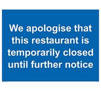 Ci scusiamo che questo ristorante è temporaneamente chiuso fino a ulteriore avviso, in plastica rigida 3 mm.