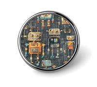 Ci sono molti robot, spilla rotonda in metallo resistente, spilla leggera ed elegante, per camicie, giacche, zaini, regali.