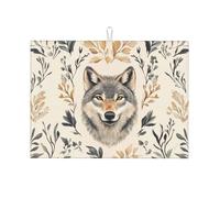 Ci sono tre teste di lupo sui rami dei fiori grande tappetino scolapiatti in microfibra riutilizzabile lavabile scolapiatti tappetino per accessori da cucina 45,7 x 61 cm