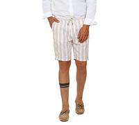Ciabalù Bermuda Lino Uomo a Righe Larghe Beige e Bianche Pantaloncini Tasca America con Laccio in Vita (54)