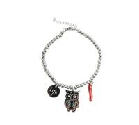Ciabalù Bracciale Donna in Acciaio Steel con Perline e Ciondolo Braccialetto Regolabile dai 17 ai 22cm Chiusura Moschettone, Elegante e Leggero Idea Regalo (Gufo)