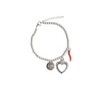 Ciabalù Bracciale Donna in Acciaio Steel con Perline e Ciondolo Braccialetto Regolabile dai 17 ai 22cm Chiusura Moschettone, Elegante e Leggero Idea Regalo (Cuore)