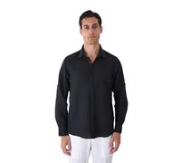 Ciabalù Camicia Uomo Lino Slim Fit Manica Lunga Estiva Camicie Sartoriali Eleganti Casual (Nero, l)