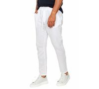 Ciabalù Pantaloni Uomo Lino con Elastico in Vita Leggero e Comodo (M, Bianco)