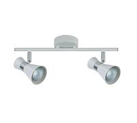 Ciabatta 2xGU10 in elegante bianco e cromato. Compatto (15 x 36,5 x 8,5 cm), ideale per illuminare qualsiasi spazio con stile e funzionalità.