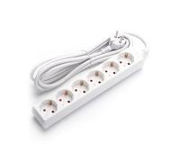 Ciabatta 6 prese bianche prolunga senza interruttore con cavo 3G 1,5 mm² 1,5 m, presa tedesca bianca (6 prese, 1,5 mm² 1,5 m)