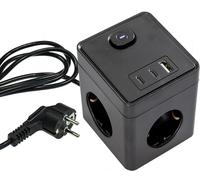 Ciabatta a 3 prese multiple USB-A, USB-C 6 in 1, distributore di corrente da 1,5 m, cavo 8 x 8 x 8 cm, fondo gommato, colore nero