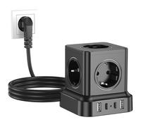 Ciabatta a cubo con 4 USB, 5 prese con interruttore singolo, cavo di prolunga da 1,8 m, protezione da sovratensione per ufficio, casa, viaggi, colore nero