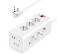 Ciabatta a cubo con USB C, 12 prese, 3680 W/16 A, presa multipla 16 in 1 con interruttore on/off, cavo da 2 m (1,5 mm²), per montaggio a parete, per ufficio e home office (bianco)