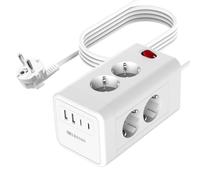Ciabatta a cubo con USB C, 8 prese, 3680 W/16 A, 12 in 1, con interruttore on/off, cavo da 2 m (1,5 mm²), per montaggio a parete, per ufficio e home office (bianco)