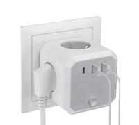 Ciabatta a forma di cubo con USB C, 7 in 1 con interruttore, adattatore a 4 prese, 3680 W (16 A), presa da parete per home office e viaggio, colore: grigio/bianco