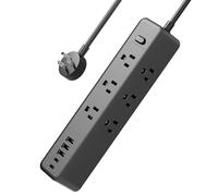 Ciabatta con protezione da sovratensione, 1,5 m, 9 prese ampiamente utilizzate, 3 porte USB-A e 2 porte USB-C, cavo di prolunga lungo per viaggi, casa, ufficio, intrattenimento