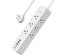 Ciabatta con protezione da sovratensione, 9 prese ampiamente distanziate, 3 porte USB A e 2 porte USB C, cavo di prolunga lungo 1,5 m per viaggi, casa, ufficio, intrattenimento