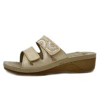 Ciabatta Donna in Eco Pelle Beige Platino con Doppio Strap Zeppa Bassa INBLU