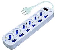 Ciabatta Elettrica 6 Posti con Interruttori Indipendenti e Master, Multipresa 16A Schuko e Bipasso, Protezione Sovratensione, 3500W, Cavo 1.5m, Bianca - Professionale