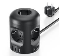 Ciabatta elettrica 8 in 1 con USB, multipresa a cubo con interruttore, 5 prese, con 3 USB, spina multipla con interruttore, cavo di prolunga da 2 m, per ufficio, casa, viaggio, colore nero