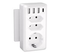 Ciabatta elettrica a 3 prese, adattatore 3680 W, presa da parete con USB, doppia spina con commutabile, con protezione da sovratensione, 16 A/230 V, per casa/ufficio (bianco)