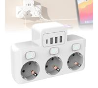 Ciabatta elettrica a 3 prese con USB, multipresa per presa con interruttore, adattatore a parete con 4 USB, presa di distribuzione con USB e interruttore, colore: bianco