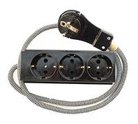 Ciabatta elettrica a 3 prese, in bachelite, in ottone con cavo in tessuto, 1 m