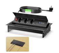 Ciabatta elettrica a 3 vie a scomparsa con 2 USB-C PD 30 W e 2 USB-A, presa da incasso in alluminio con interruttore, presa da tavolo a scomparsa per piano di lavoro, cavo da 1,8 m, nero