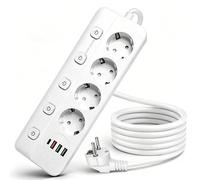 Ciabatta elettrica a 4 prese, commutabile singolarmente, con 4 prese USB (5 V/2,0 A), presa da tavolo antiscivolo con cavo di prolunga da 2 m, sicurezza per bambini e protezione da sovraccarico