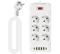 Ciabatta elettrica commutabile singola, 12 in 1, 6 prese multiple con 4 USB-A e 2 USB C, multipresa con protezione da tensione per casa, ufficio (bianco)