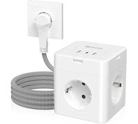 Ciabatta elettrica con 4 USB, presa multipla con 1 USB C, presa con 4 interruttori, 4 prese elettriche con spina piatta, cavo da 2 m, bianco 002 MF