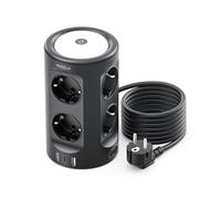 Ciabatta elettrica con luce, 8 prese, con 3 prese USB, protezione da sovratensione, spina multipla, 3 modalità di illuminazione, 3 m, cavo di prolunga per la casa, l'ufficio