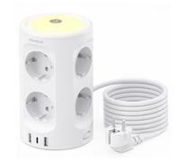 Ciabatta elettrica con luce, 8 prese, con 3 prese USB, protezione da sovratensione, spina multipla, 3 modalità di illuminazione, 3 m, cavo di prolunga per la casa, l'ufficio