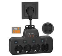 Ciabatta Elettrica con USB C,Multipresa 5 Posti con Interruttore Indipendente,Presa Multipla Salvaspazio PD20W e QC18W Ricarica Rapida,Adattatore Multipresa Schuko Muro Protezione Sovratensione,Nero