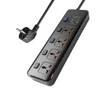 Ciabatta elettrica con USB, cavo di prolunga con slot USB, prese a 4 vie con 4 porte USB-C e 2 porte USB, interruttore singolo da 3000 W, cavo di prolunga da 1,8 m, adattatore multi plug EU, colore