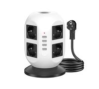 Ciabatta elettrica con USB e protezione da sovratensioni (8 prese multiple con interruttore, cavo da 2 m), cubo compatto per casa e ufficio