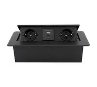 Ciabatta elettrica da incasso con 2 scomparti, 1 USB A e 1 USB C, presa da tavolo a scomparsa con cavo da 1,8 m, presa multipla per banco da lavoro (nero)