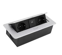 Ciabatta elettrica da incasso con 2 scomparti, 1 USB A e 1 USB C, presa da tavolo a scomparsa con cavo da 1,8 m, presa multipla (argento)