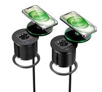 Ciabatta elettrica da incasso con USB C PD 30 W e 15 W ricarica wireless, presa da incasso con USB e coperchio, presa a scomparsa con USB per mobili, piano di lavoro, cavo da 2 m, nero