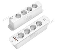 Ciabatta elettrica da incasso su entrambi i lati, 8 prese (4000 W/16 A), a scomparsa con 2 USB-C (PD20 W) e 2 USB-A (PD18 W), perfetta per cucina, ufficio e piano di lavoro, cavo da 2 m, colore bianco