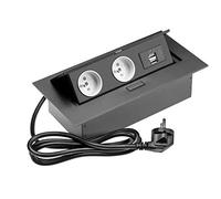 Ciabatta elettrica da scrivania, 2 french, 2 porte USB, cavo di alimentazione, nero