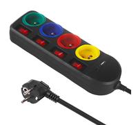 Ciabatta Maclean a 4 vie Type-E con 2 porte USB (A e C) 5 V/3,1 A QC 2.0, USB-C 18 W PD | Presa multipla, max. Cavo da 2500 W 10 A, 1,5 m (Nero, Presa multipla a 4 vie)