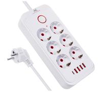Ciabatta elettrica Maclean MCE391 W: 6 prese, 4 USB, 110-240V, 3 m, bianco