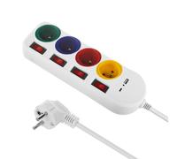 Ciabatta elettrica Maclean, prolunga a 4 prese + USB A / C, con interruttori, 25